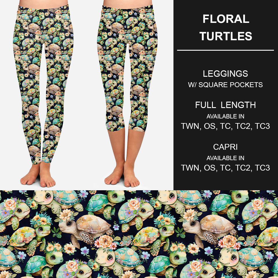 RTS - Floral Turtles Leggings w/ Pockets