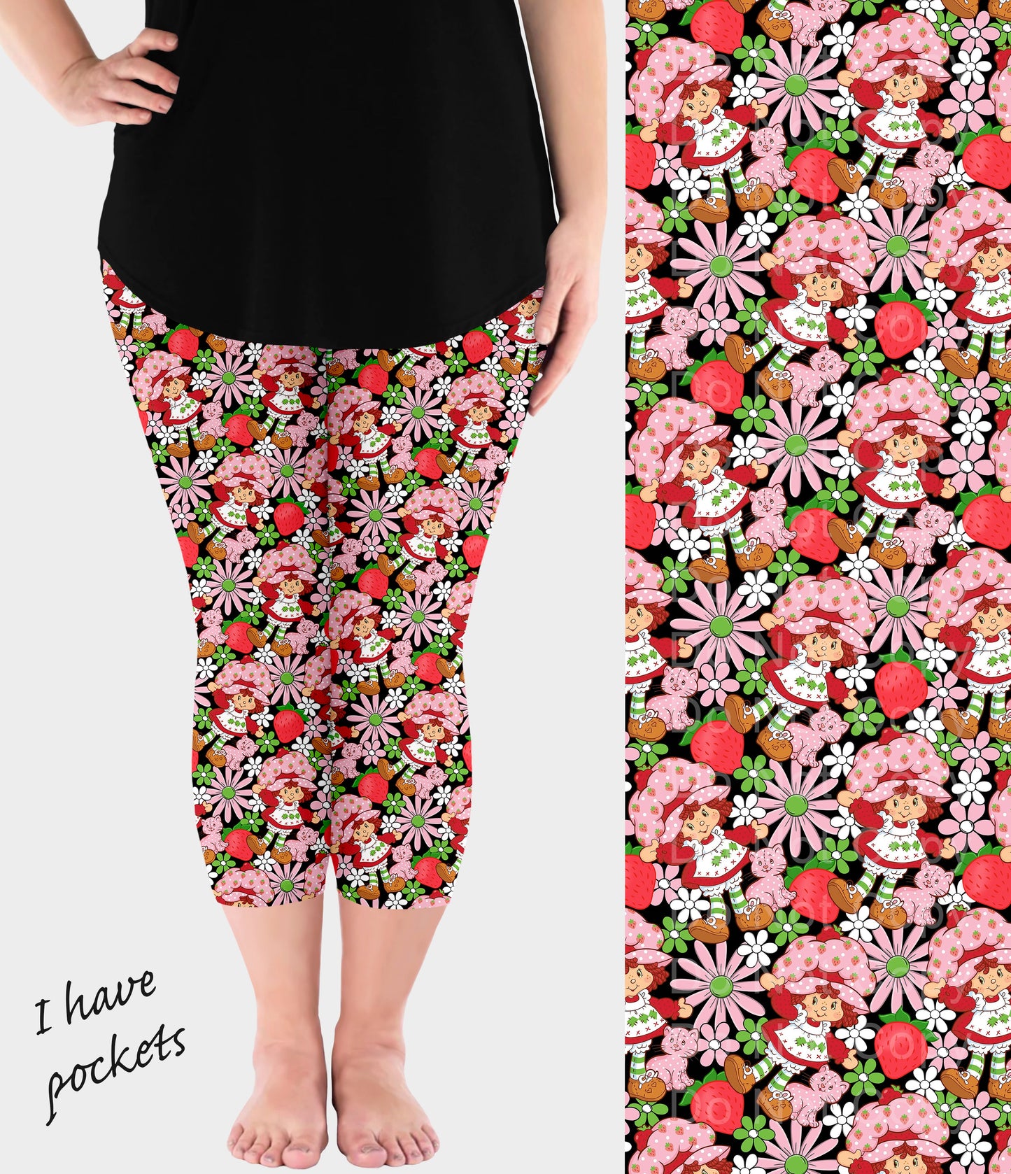 RTS - Floral Strawberry Capri Leggings w/ Pockets