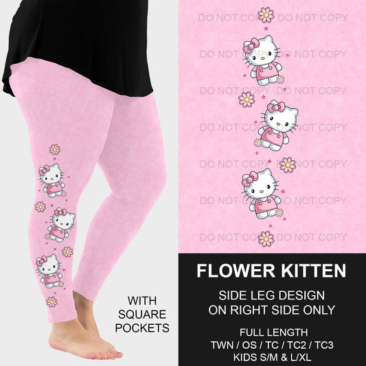 B198 - Preorder Flower Kitten Side Design Leggings w/ Pockets (Closes 12/08. ETA early Feb.)