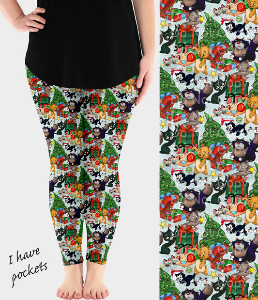 RTS - Festive Cats Leggings w/ Pockets