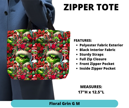 Floral Grin G M Zipper Tote