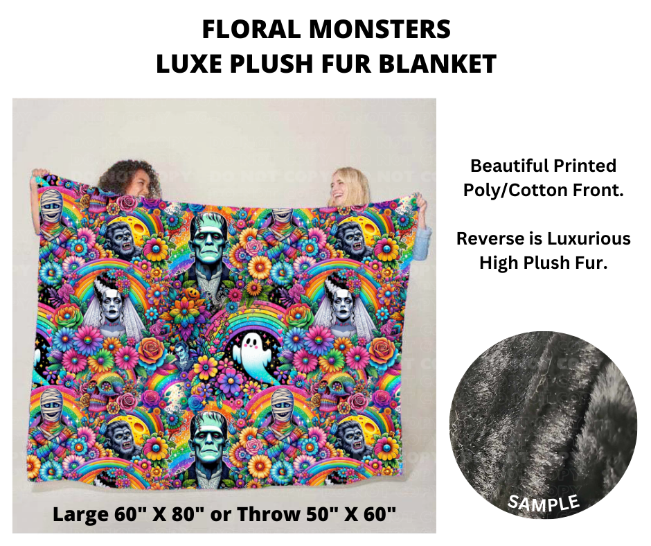 Floral Monsters Luxe Plush Fur Blanket