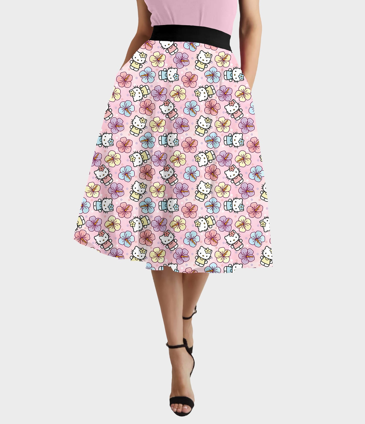 RTS - Flower Kitten Swing Skirt w/ Pockets