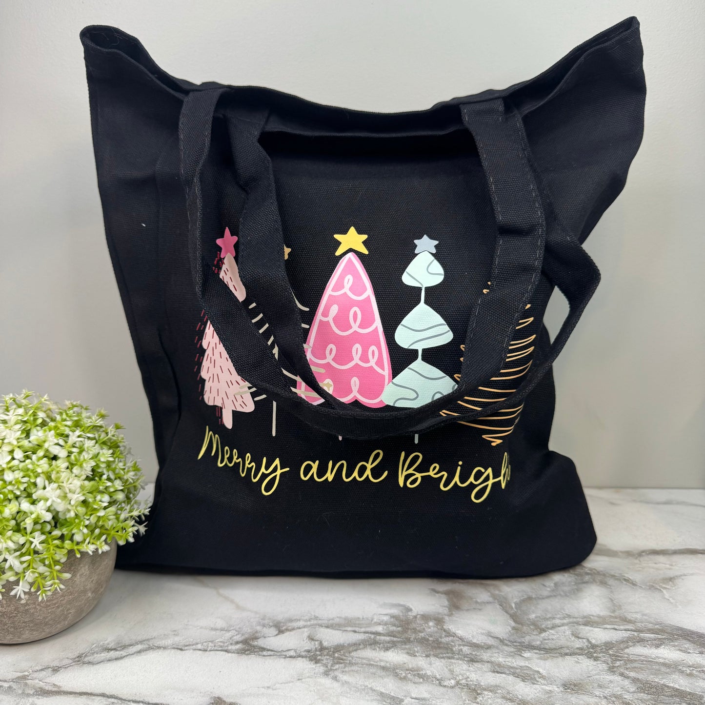 Tote Bag - Christmas - Merry and Bright on Black