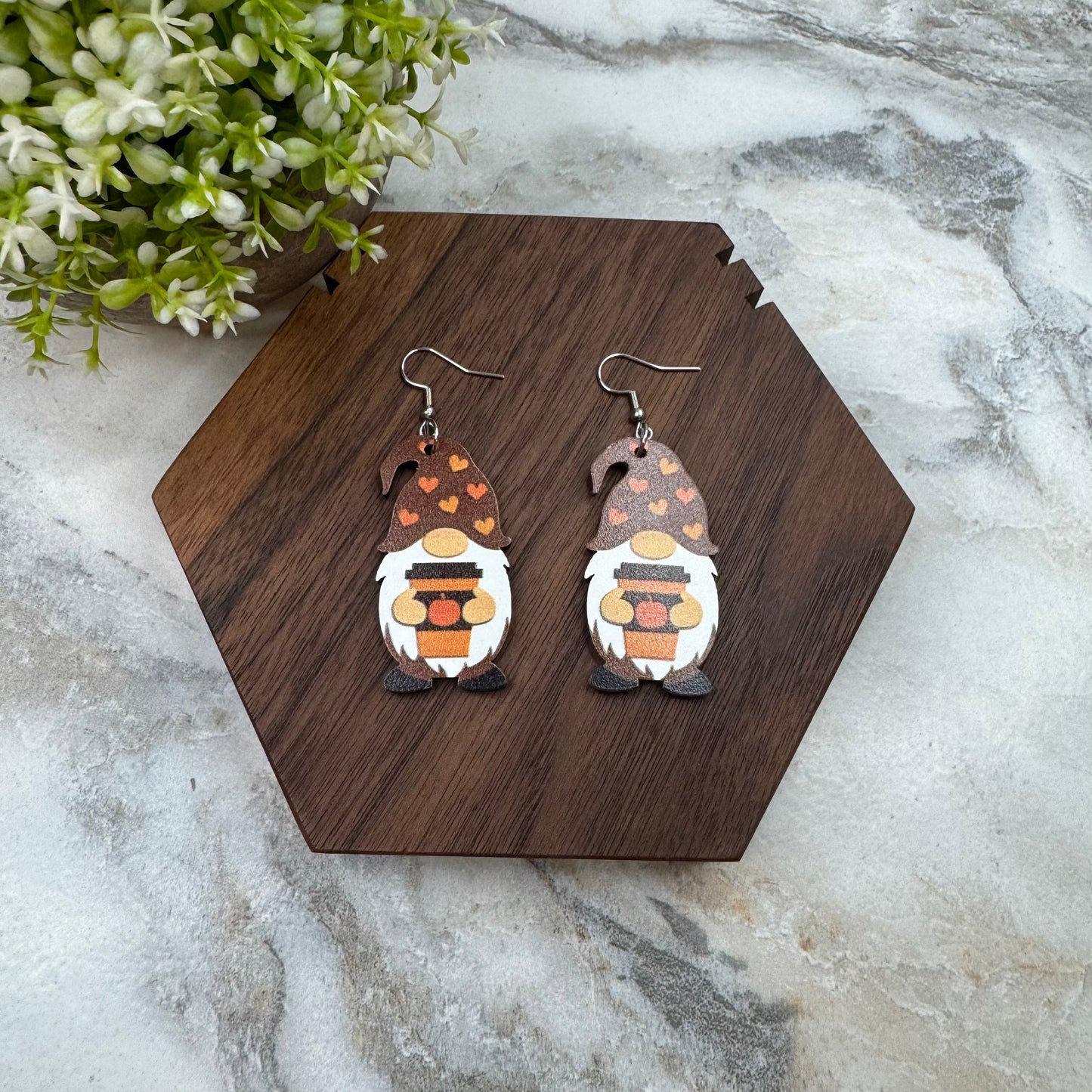 Wooden Dangle Earrings - Fall - Gnome Coffee