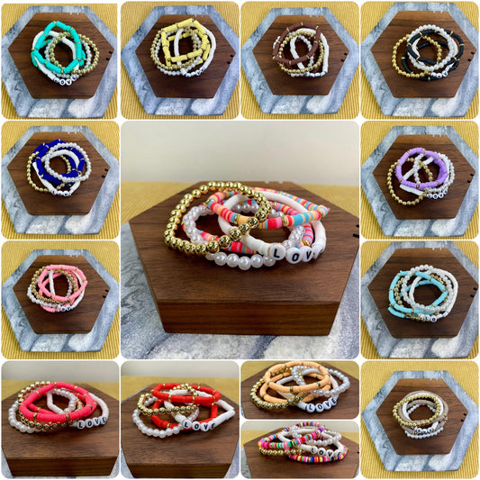 Bracelet Pack - Clay & Gold Bead - Love