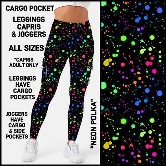 CA3P - Neon Polka Capris/Leggings/Unisex Joggers with Cargo Pockets - Preorder ETA: Late Jan