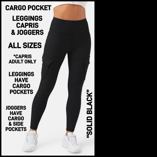 CA3P - Solid Black Capris/Leggings/Unisex Joggers with Cargo Pockets - Preorder ETA: Late Jan