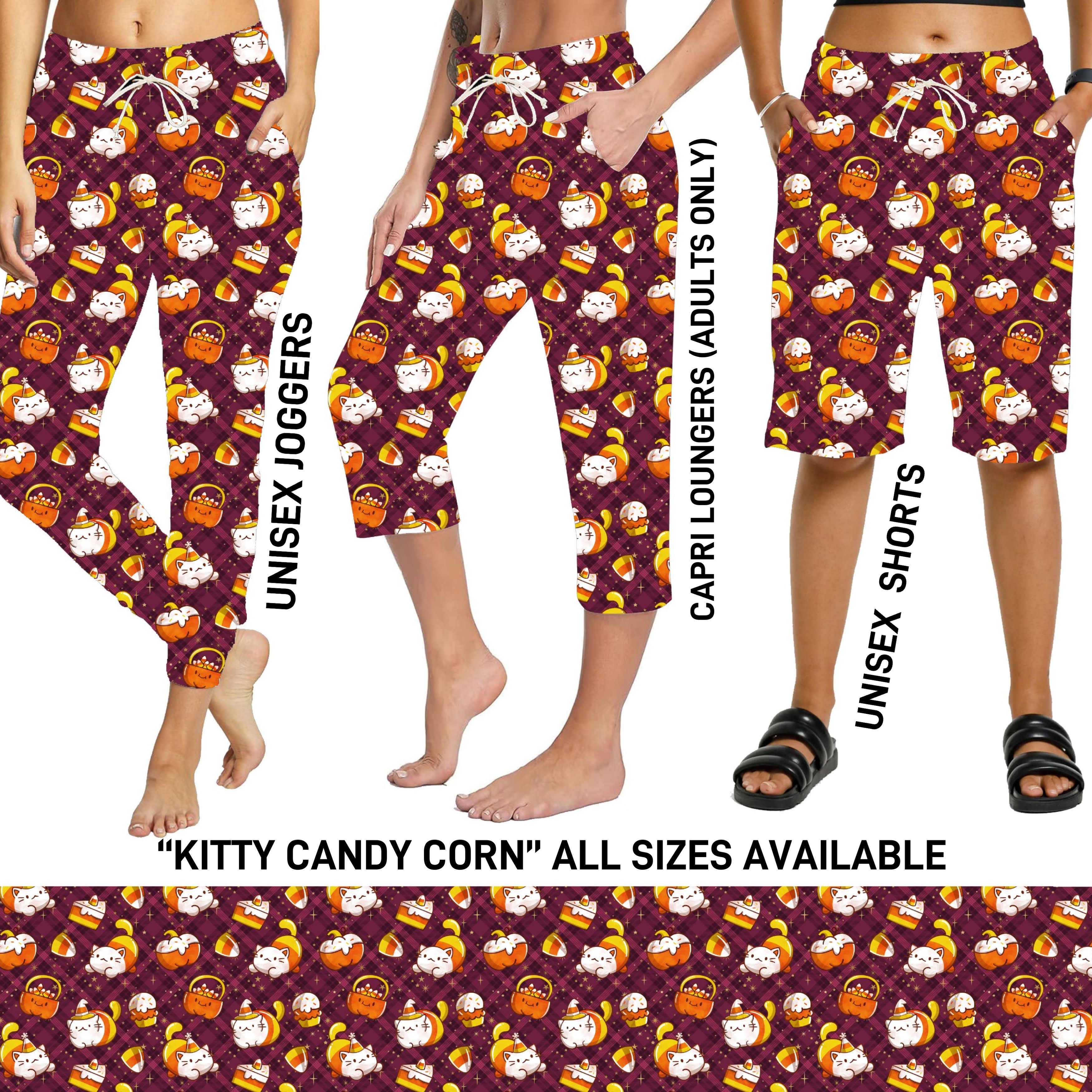 M1MP - Kitty Candy Corn Full Joggers/Capri Loungers/Unisex Shorts ...