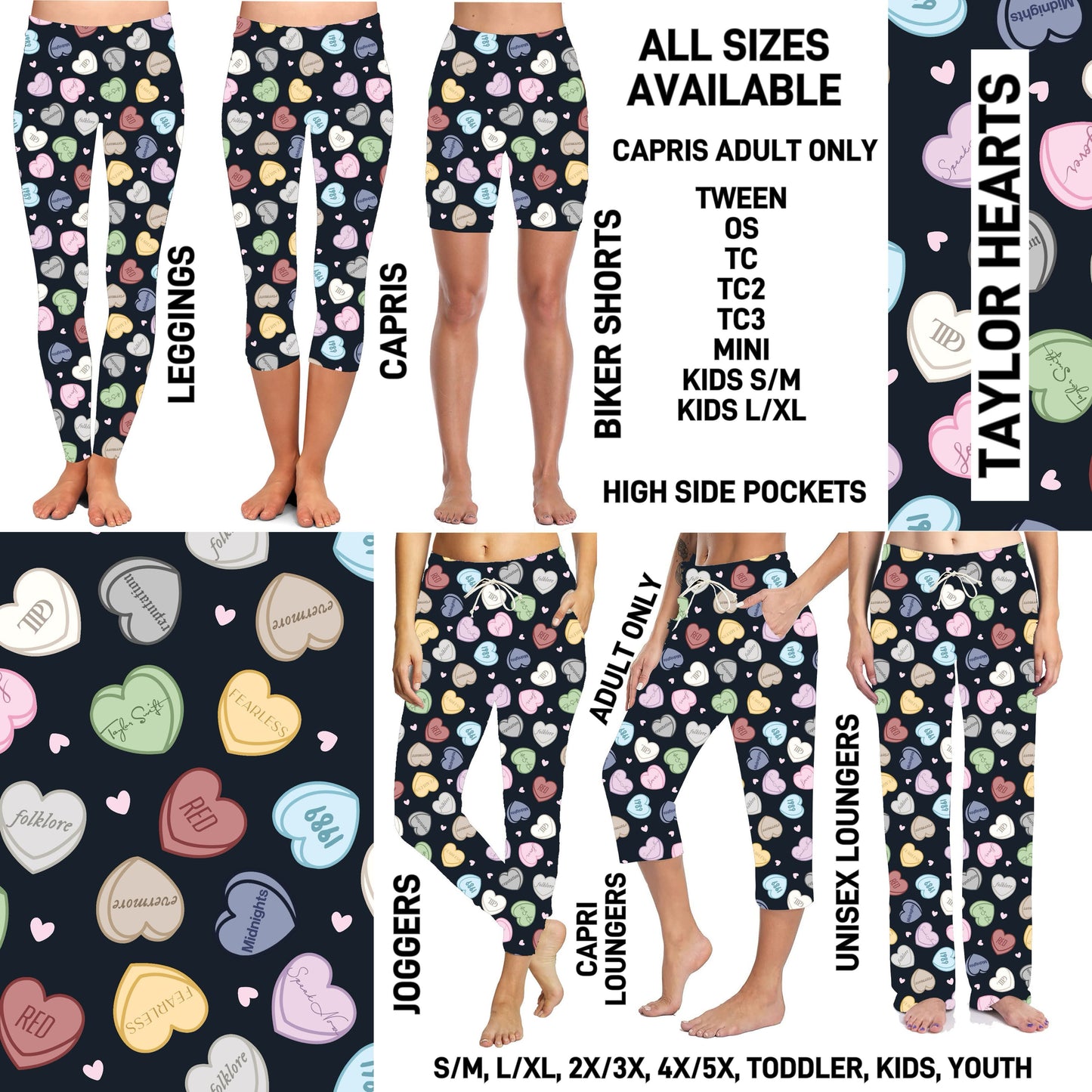 VD2B - Taylor Hearts Biker/Capris/Leggings with High Side Pockets - Preorder ETA: Late Jan