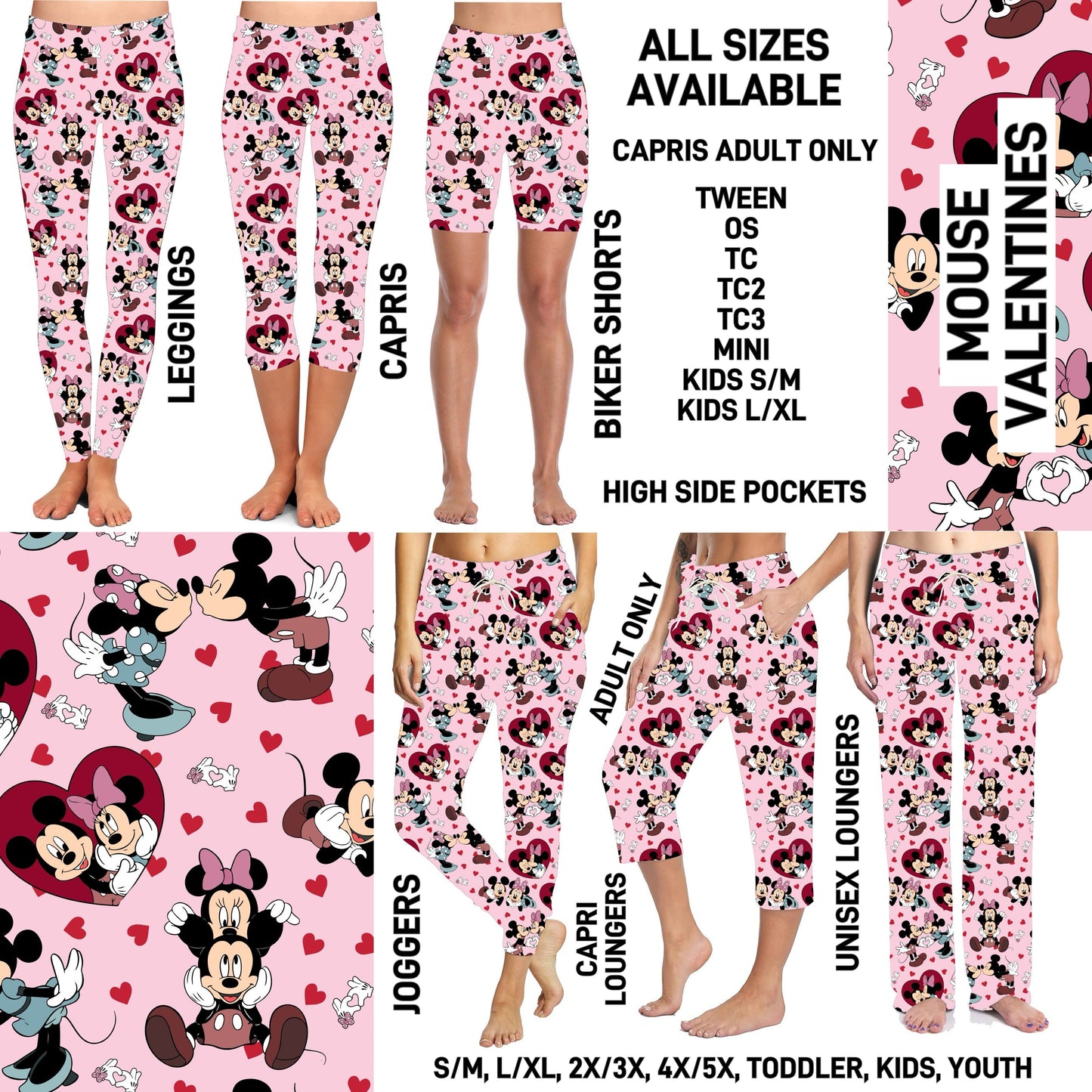 VD2B - Mouse Valentines Unisex Full Joggers/Unisex Capri/Full Loungers - Preorder ETA: Late Jan