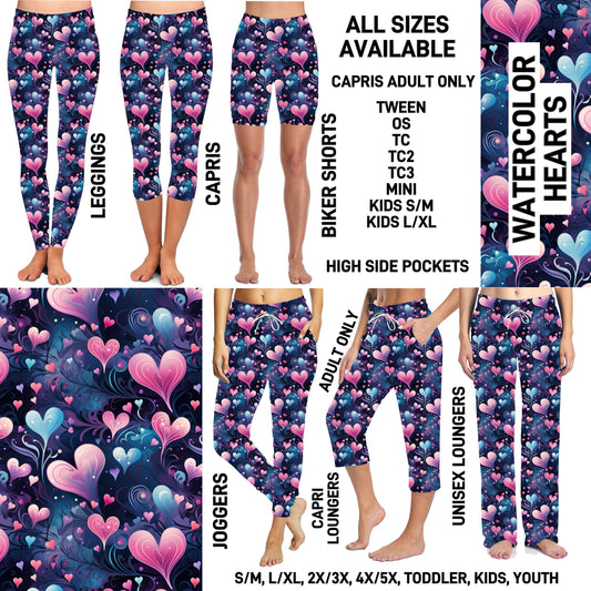 VD2B - Watercolor Hearts Unisex Full Joggers/Unisex Capri/Full Loungers - Preorder ETA: Late Jan