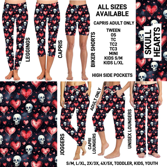 VD2B - Skull Hearts Biker/Capris/Leggings with High Side Pockets - Preorder ETA: Late Jan