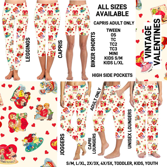 VD2B - Vintage Valentines Biker/Capris/Leggings with High Side Pockets - Preorder ETA: Late Jan