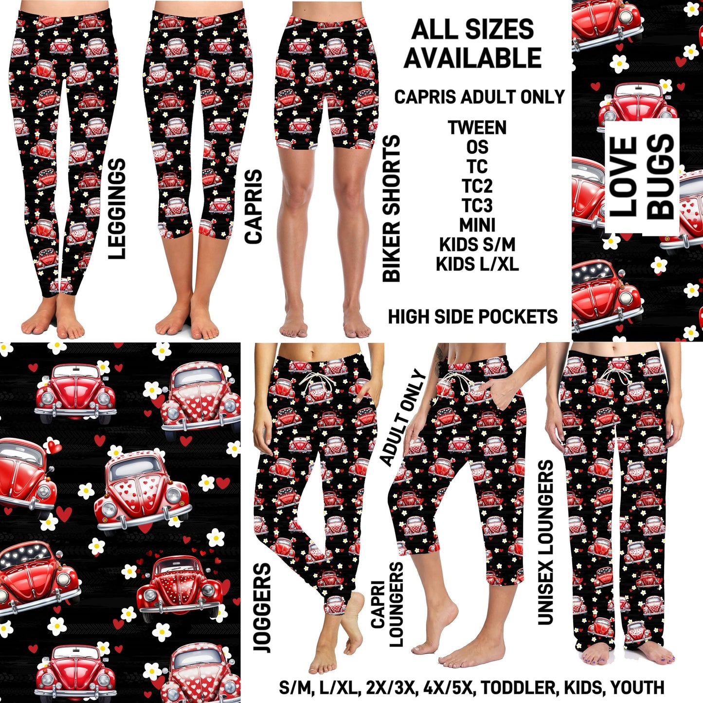 VD2B - Love Bugs Unisex Full Joggers/Unisex Capri/Full Loungers - Preorder ETA: Late Jan