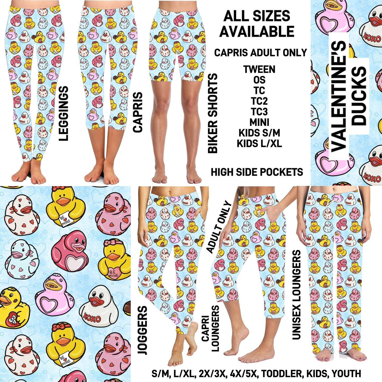 VD2B - Valentine's Ducks Biker/Capris/Leggings with High Side Pockets - Preorder ETA: Late Jan