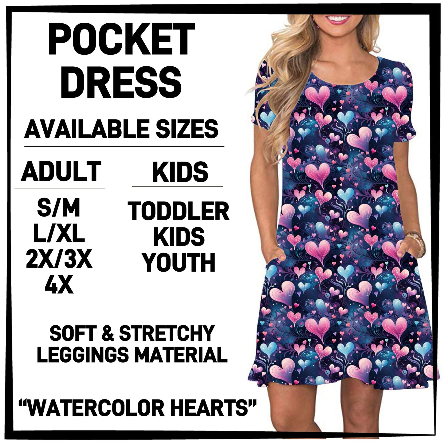 VD2B - Watercolor Hearts Pocket Dress - Preorder ETA: Late Jan