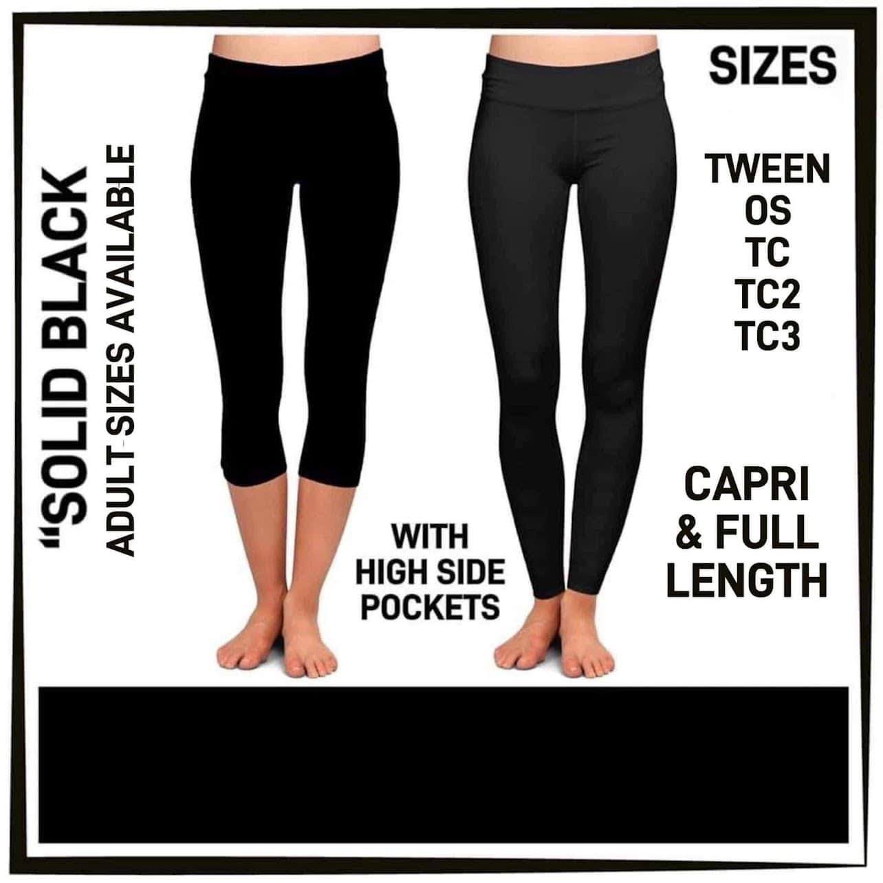 BL3O - Solid Black Leggings & Capris with High Side Pockets - Preorder ETA: Early Feb