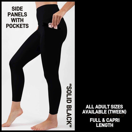 BL3O - Solid Black Capris & Leggings with Side Panel Pockets - Preorder ETA: Early Feb