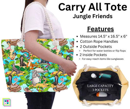 Jungle Friends Carry All Tote w/ Zipper