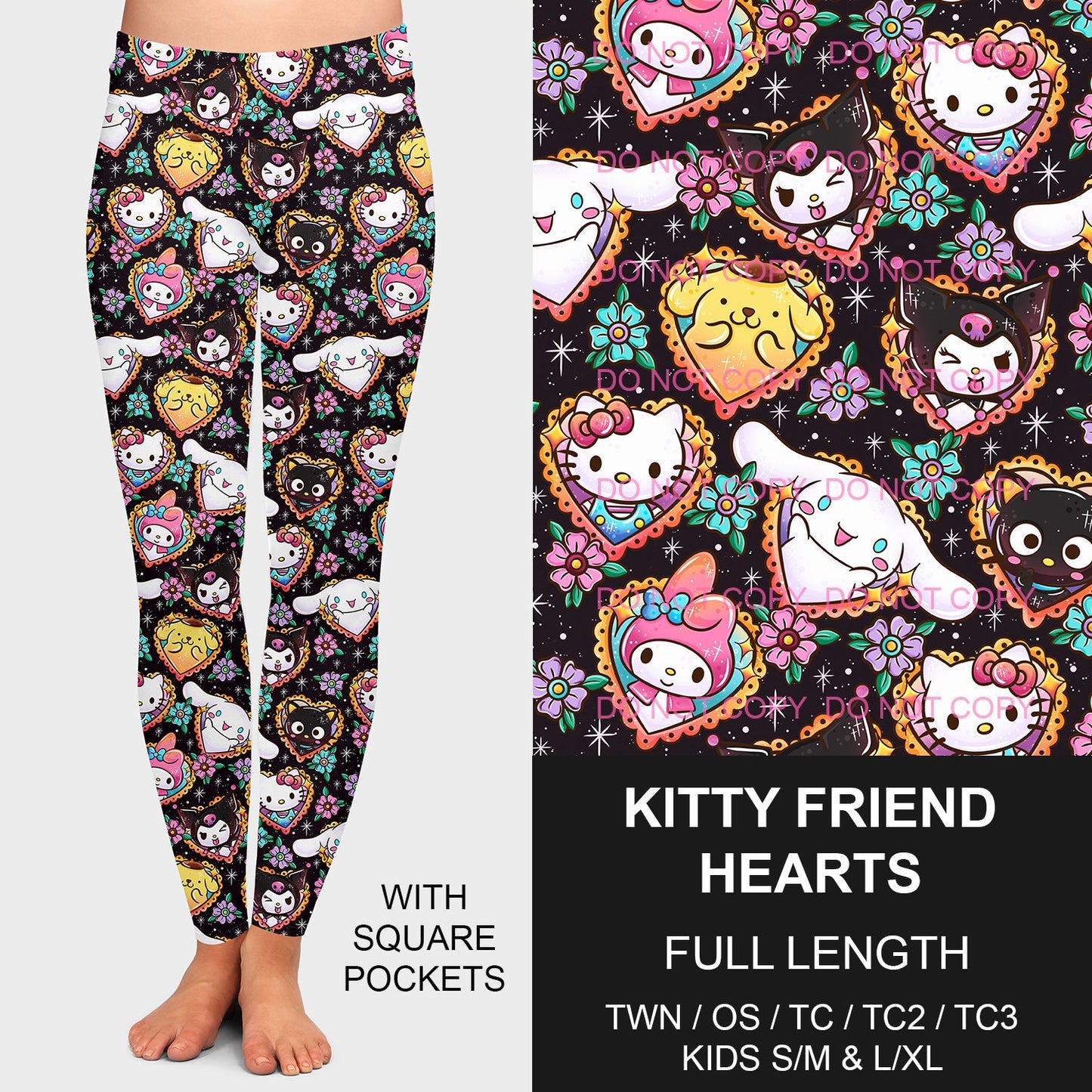 B197 - Preorder Kitty Friend Hearts Leggings w/ Pockets (Closes 12/01. ETA late Jan.)