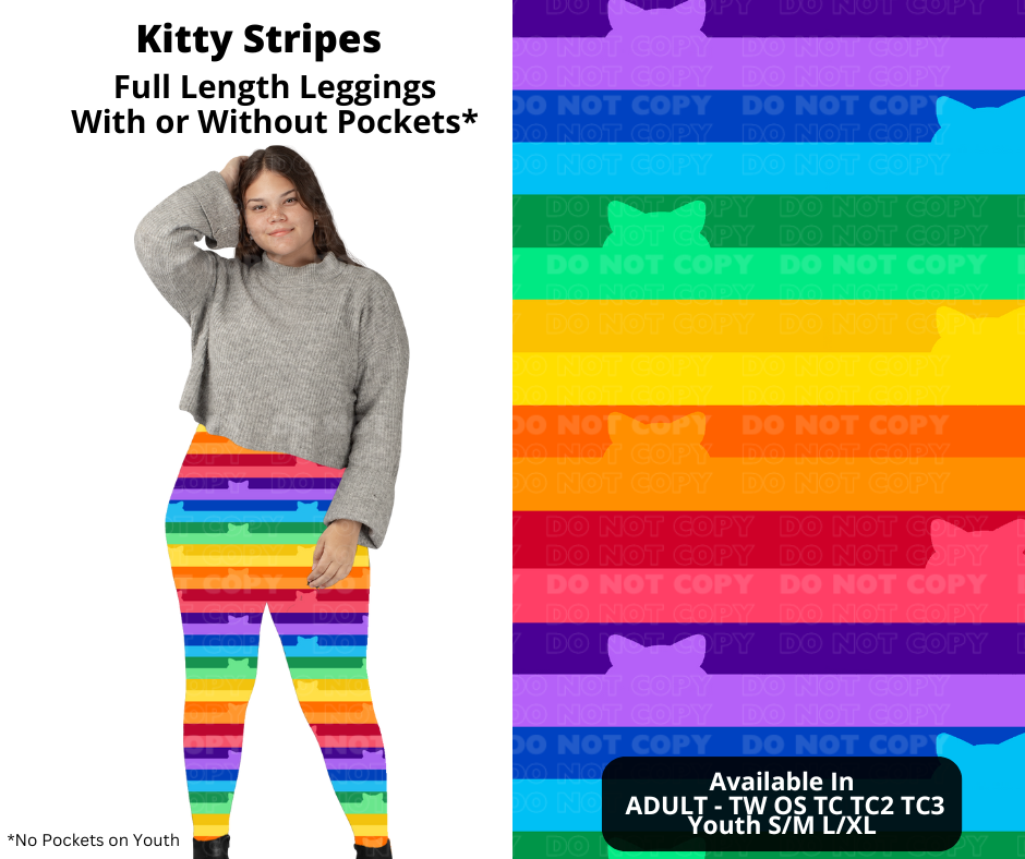 Preorder! Closes 12/2. ETA Feb. Kitty Stripes Full Length Leggings w/wo Pockets