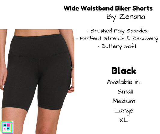 Wide Waistband Biker Shorts - Black