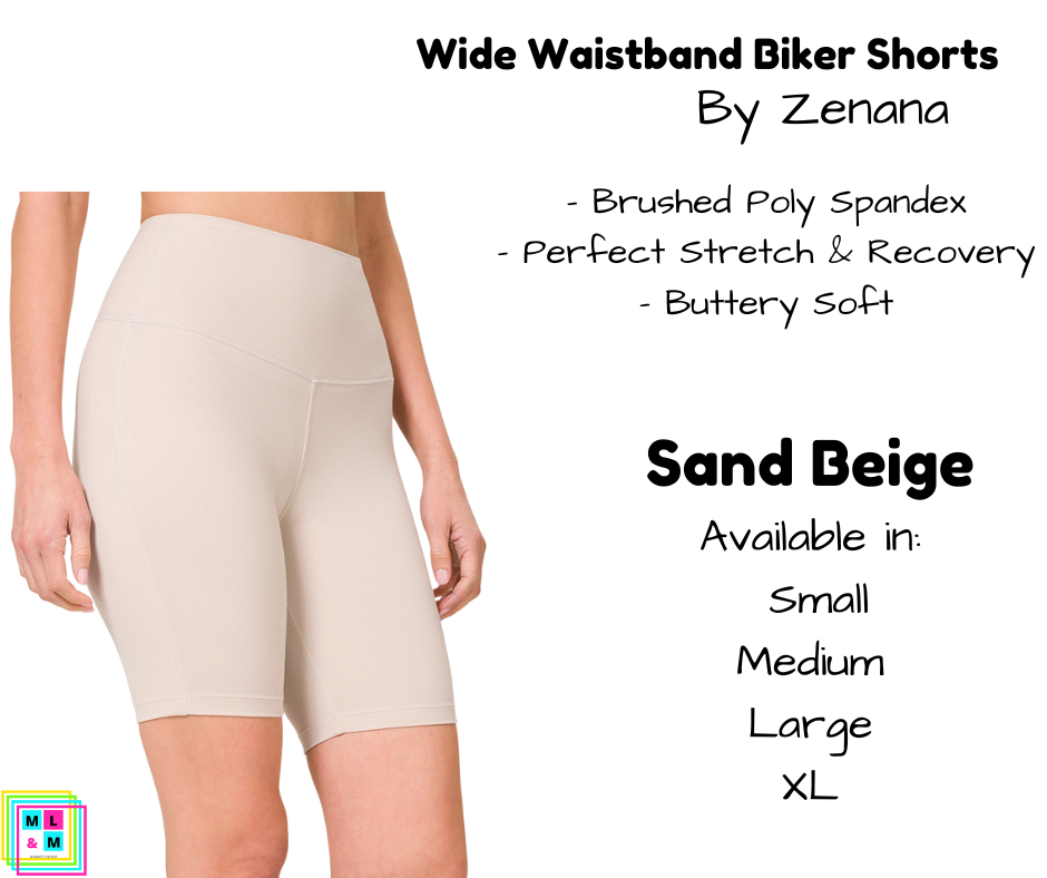 Wide Waistband Biker Shorts - Sand Beige