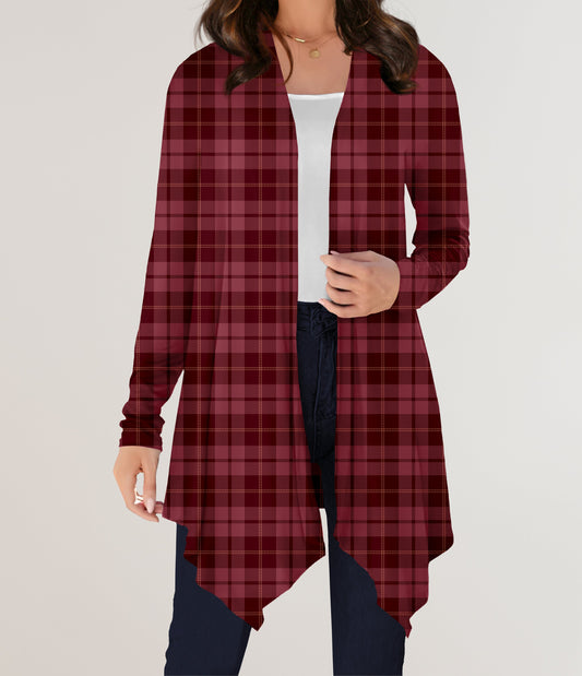 RTS - Maroon Plaid Cardigan w/ Pockets