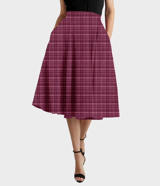 RTS - Mulberry Plaid Swing Skirt w/ Pockets