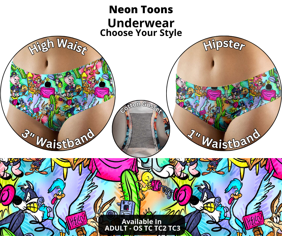 Preorder! Closes 12/12. ETA Feb. Neon Toons Hipster & High Waist Underwear