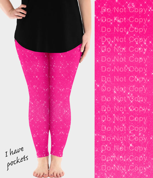 RTS - Neon Pink Sparkle Leggings w/ Pockets