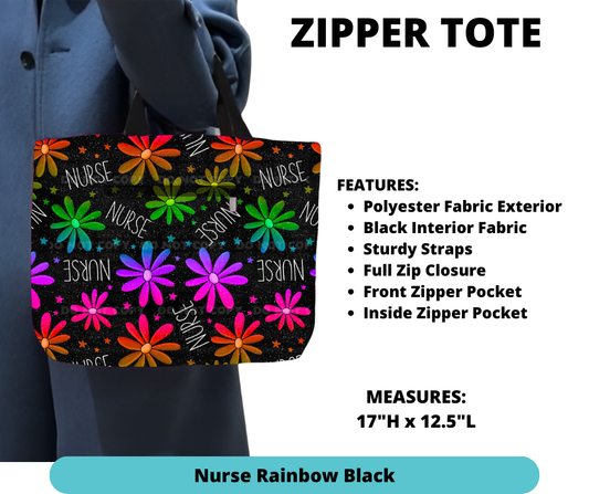 Preorder! Closes 12/4. ETA Feb. Nurse Rainbow Black Zipper Tote