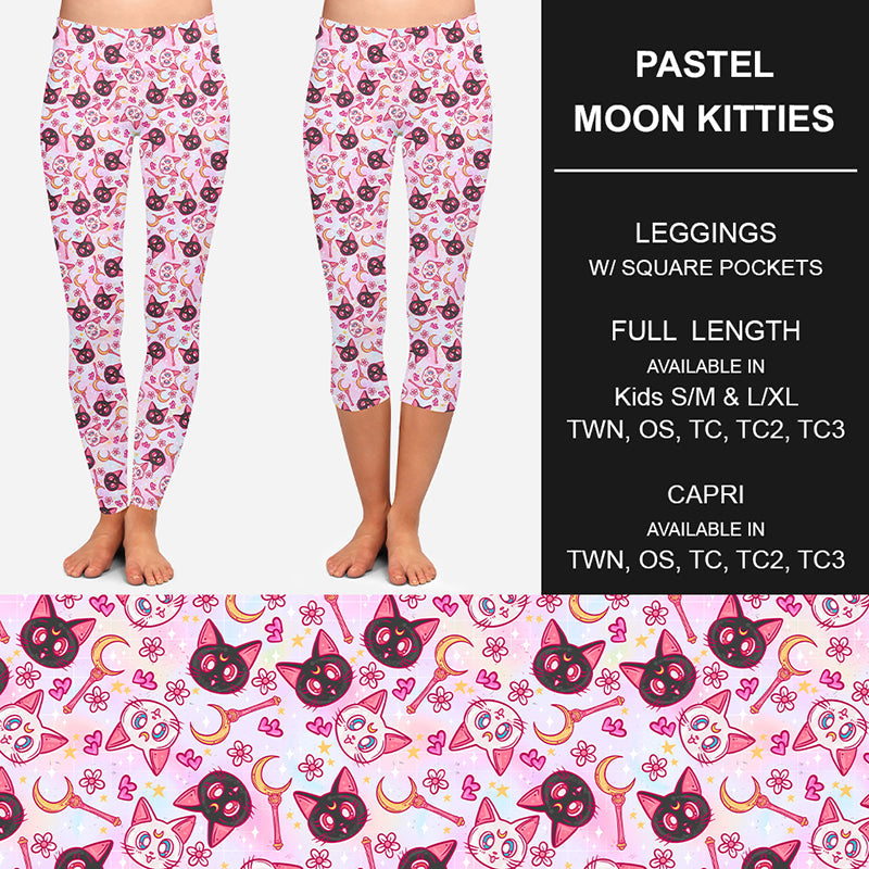 RTS - Pastel Moon Kitties Leggings w/ Pockets