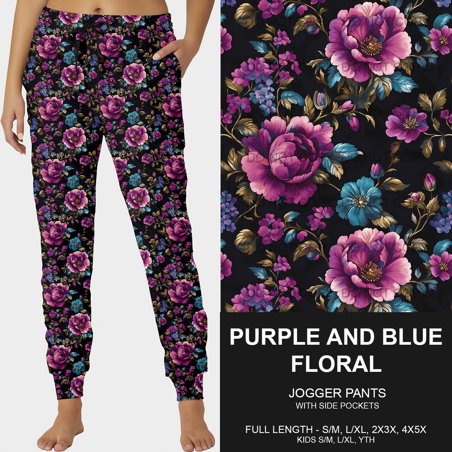 B200 - Preorder Purple and Blue Floral Joggers (Closes 12/15. ETA late Feb.)