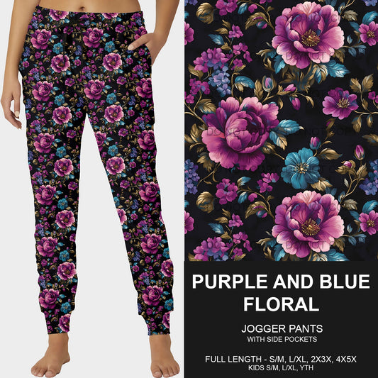 B200 - Preorder Purple and Blue Floral Joggers (Closes 12/15. ETA late Feb.)