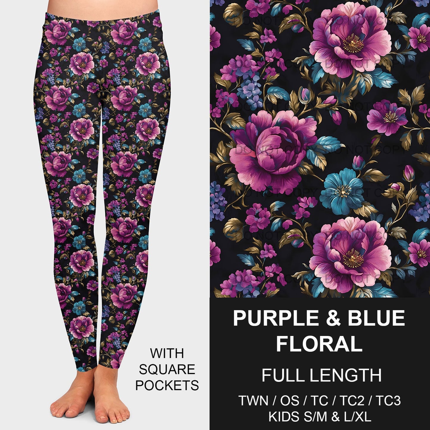 B200 - Preorder Purple and Blue Floral Leggings w/ Pockets (Closes 12/15. ETA late Feb.)