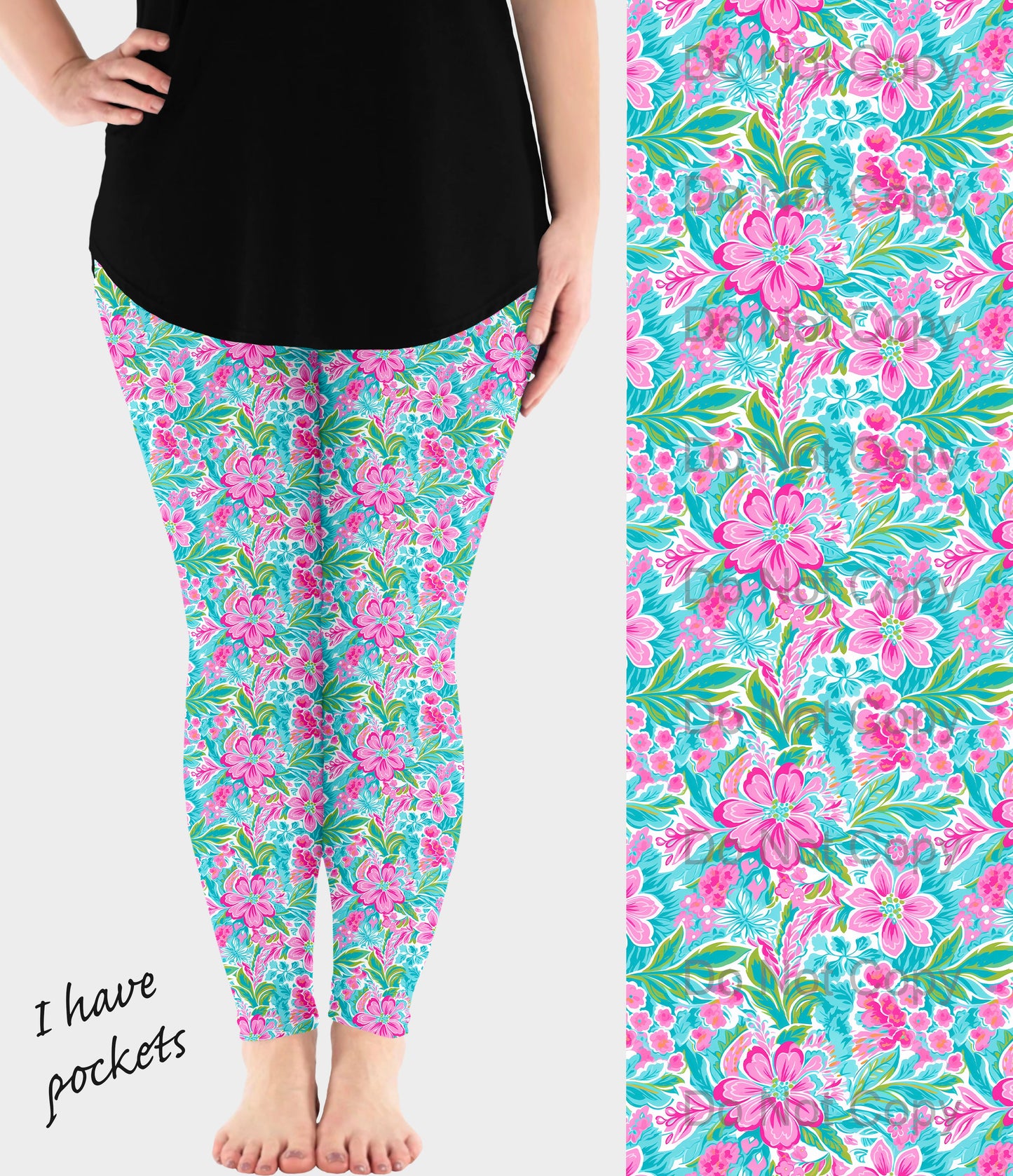 RTS - Pink Flowers Leggings w/ Pockets