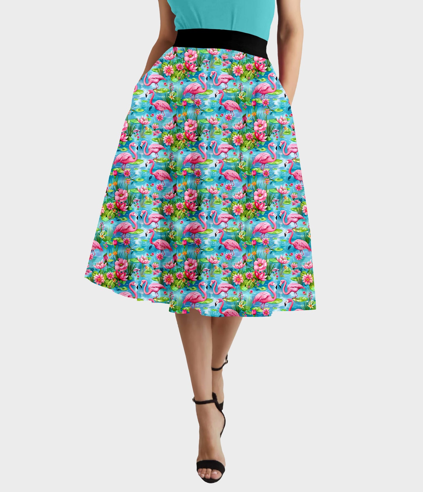 RTS - Pretty Flamingo Swing Skirt w/ Pockets