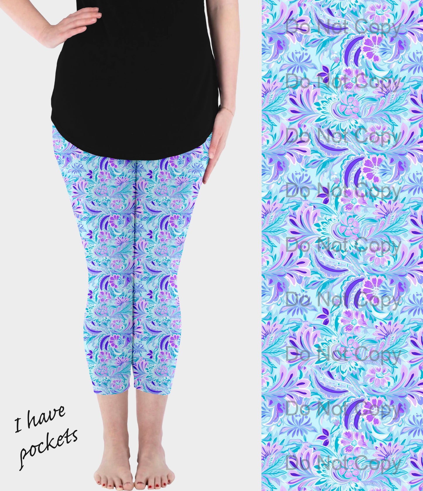 RTS - Purple Paisley Capri Leggings w/ Pockets