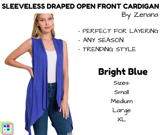 Sleeveless Draped Open Front Cardigan - Bright Blue