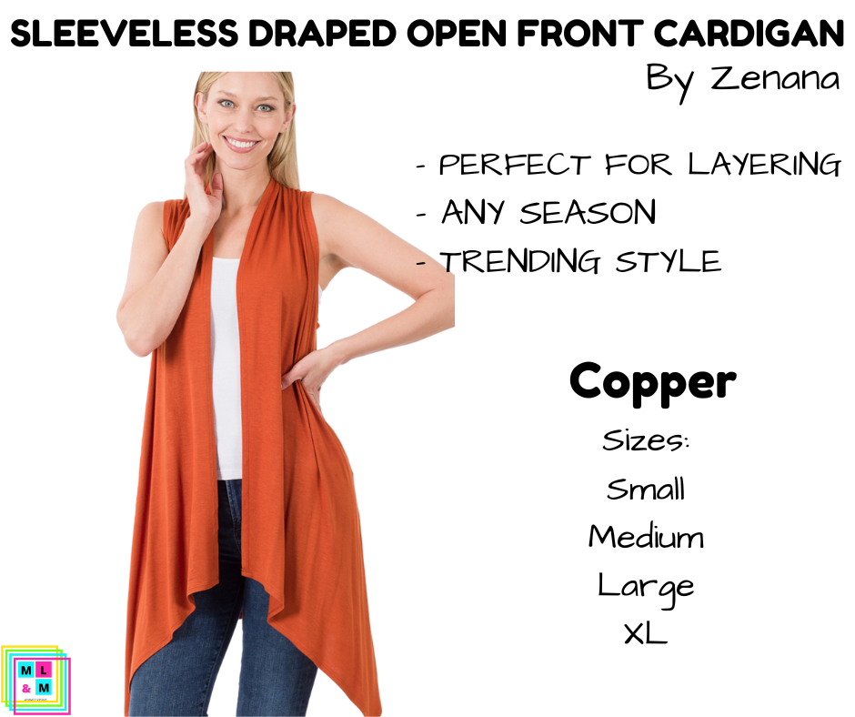 Sleeveless Draped Open Front Cardigan - Copper