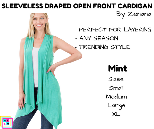 Sleeveless Draped Open Front Cardigan - Mint