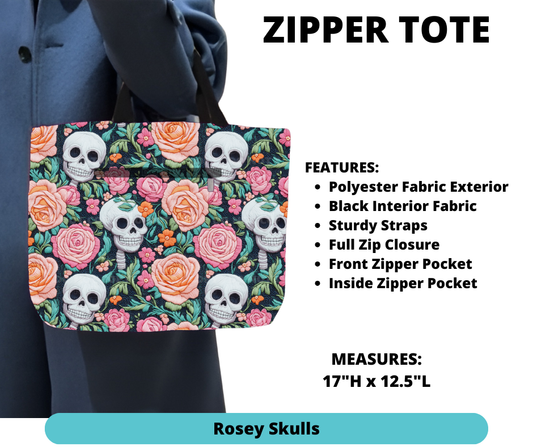 Rosey Skulls Zipper Tote