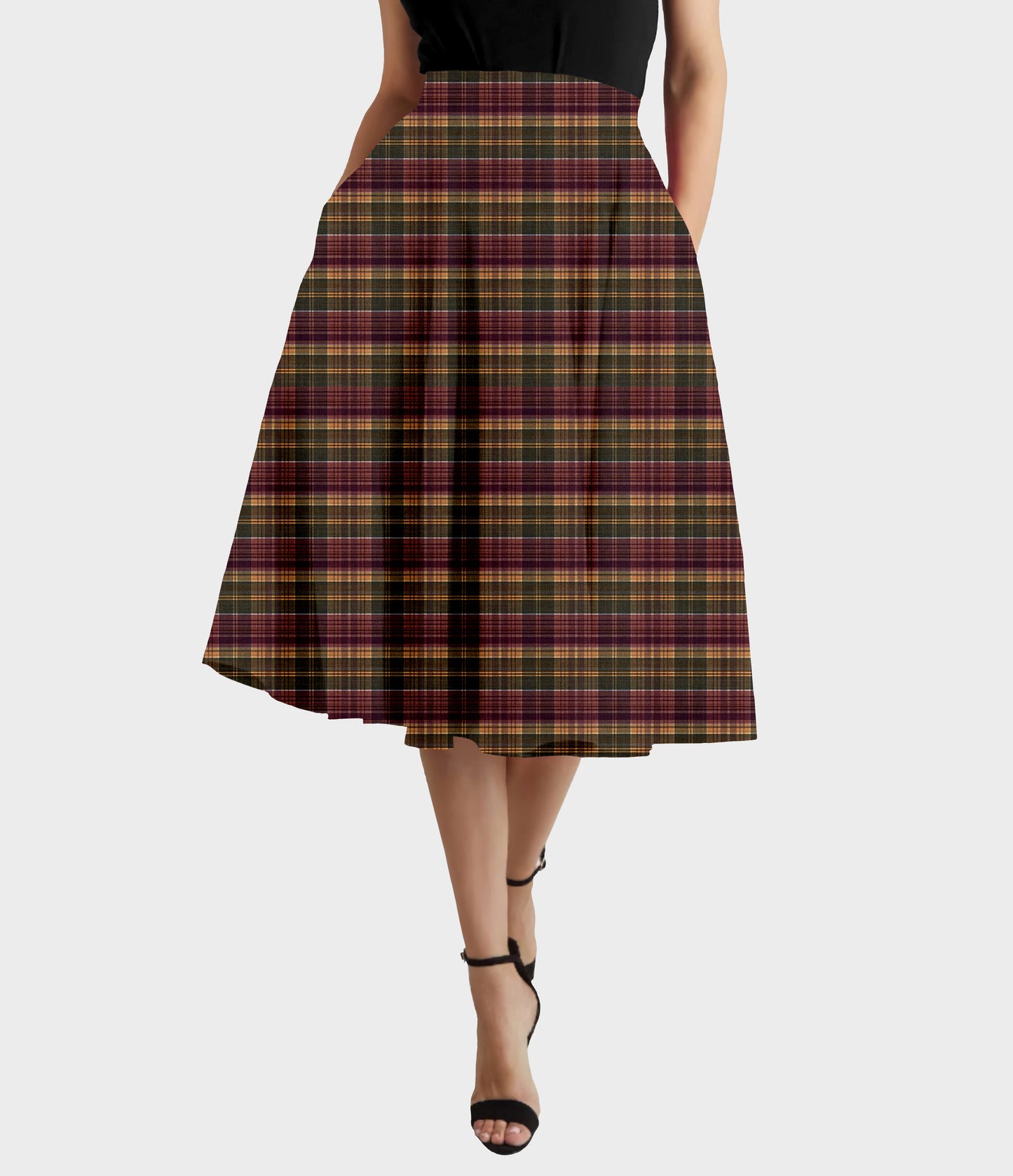 RTS - Rustic Autumn Plaid Swing Skirt w/ Pockets