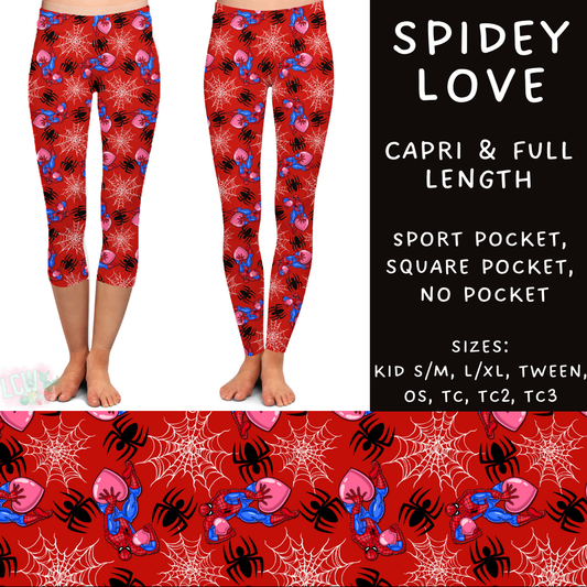 Batch #253 - Valentine Characters - Closes 12/13 - ETA mid/late Jan - Spidey Love Full and Capri Length Leggings