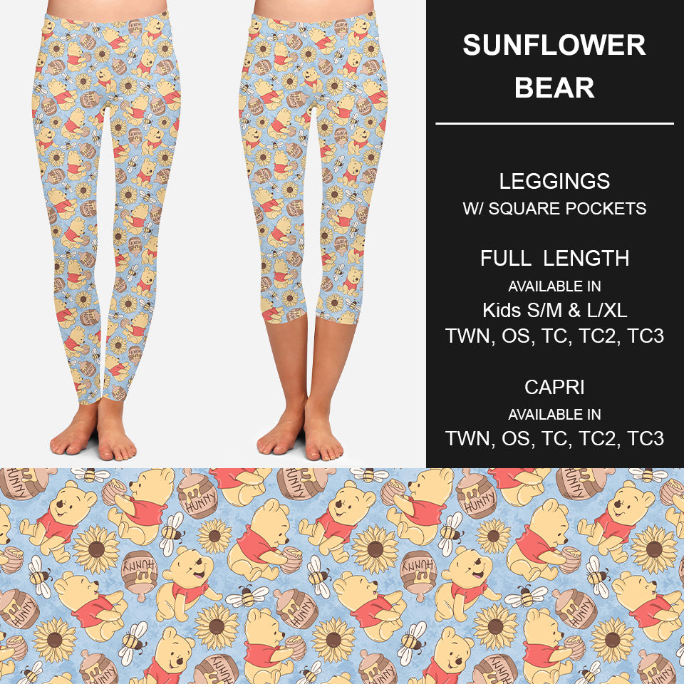 RTS - Sunflower Bear Capri Leggings w/ Pockets