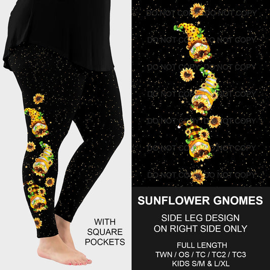 B198 - Preorder Sunflower Gnomes Side Design Leggings w/ Pockets (Closes 12/08. ETA early Feb.)