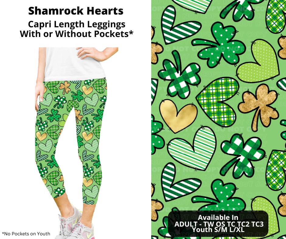 Preorder! Closes 12/11. ETA Feb. Shamrock Hearts Capri Leggings w/wo Pockets