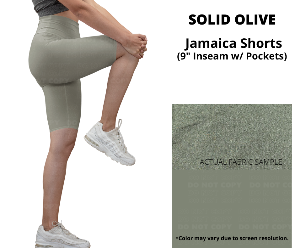 Solid Olive 9" Shorts w/ Pockets